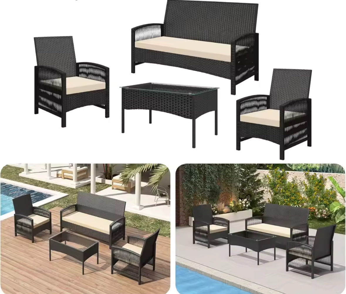 4 Pc Rattan Garden Furniture Set