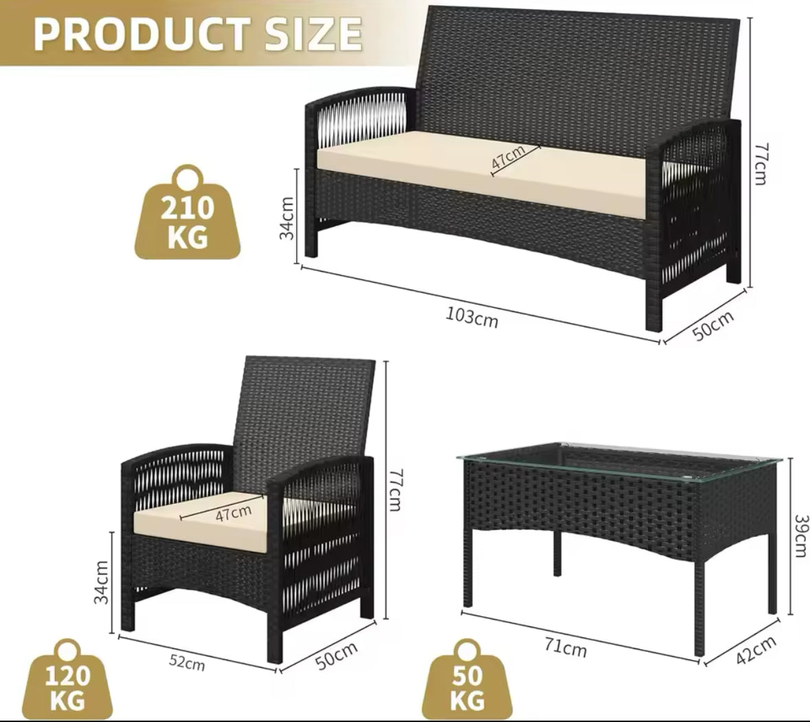 4 Pc Rattan Garden Furniture Set