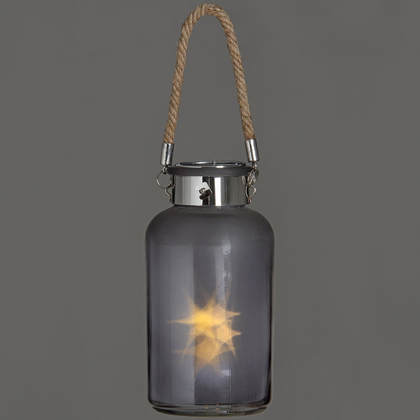 Frosted Glass Lantern with Rope Detail and LED