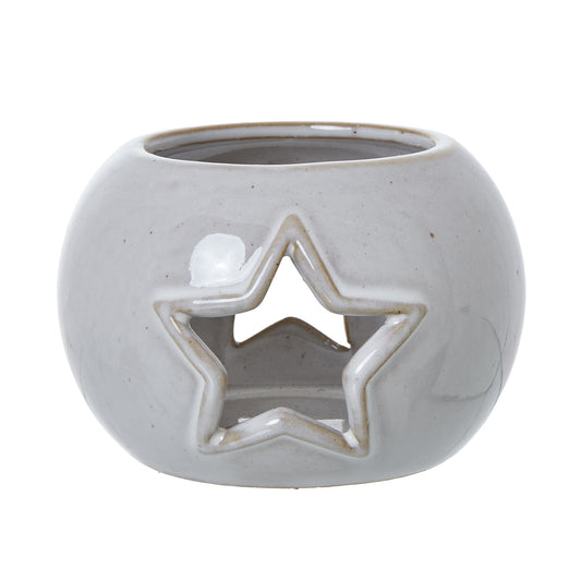 White Ceramic Star Cut-Out Round Tealight Holder