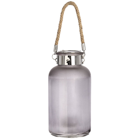 Frosted Glass Lantern with Rope Detail and LED